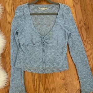 Blue lace Urban Outfitters long sleeve top with tie details